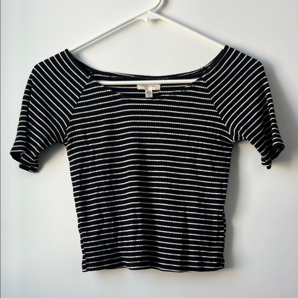 Urban Outfitters Black & White Striped Short Sleeve Crop Top